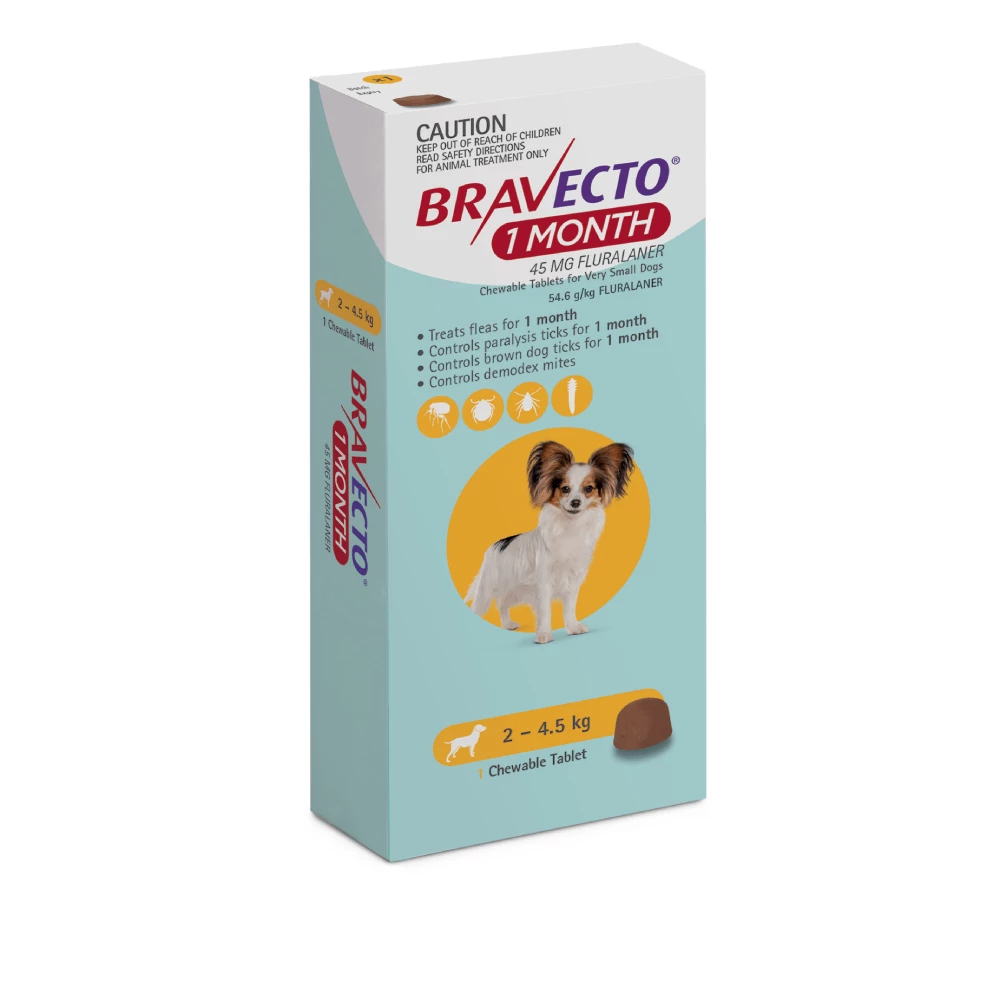 Bravecto 1 Month Very Small Dogs 4.4 - 9.9lbs Yellow 1 Pack